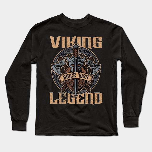 Viking Legend Since 1995 Birthday Norse Helmet Axe Long Sleeve T-Shirt by RadStar